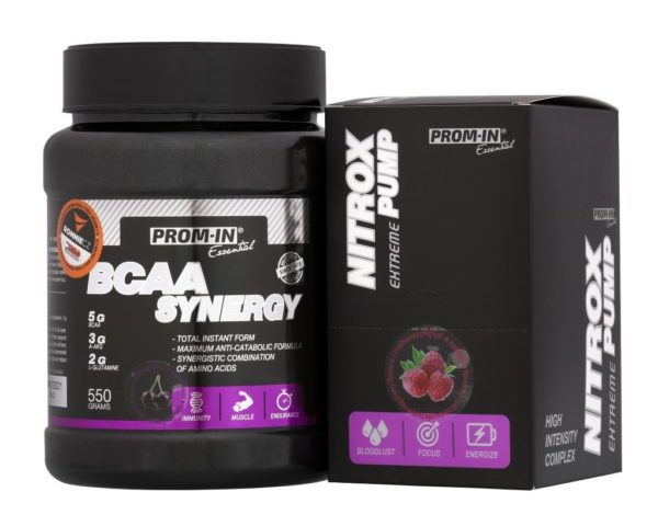 Akcia: BCAA Synergy + Nitrox Pump – Prom-IN 550 g + 10×15 g Raspberry odhadovaná cena: 41,90 EUR